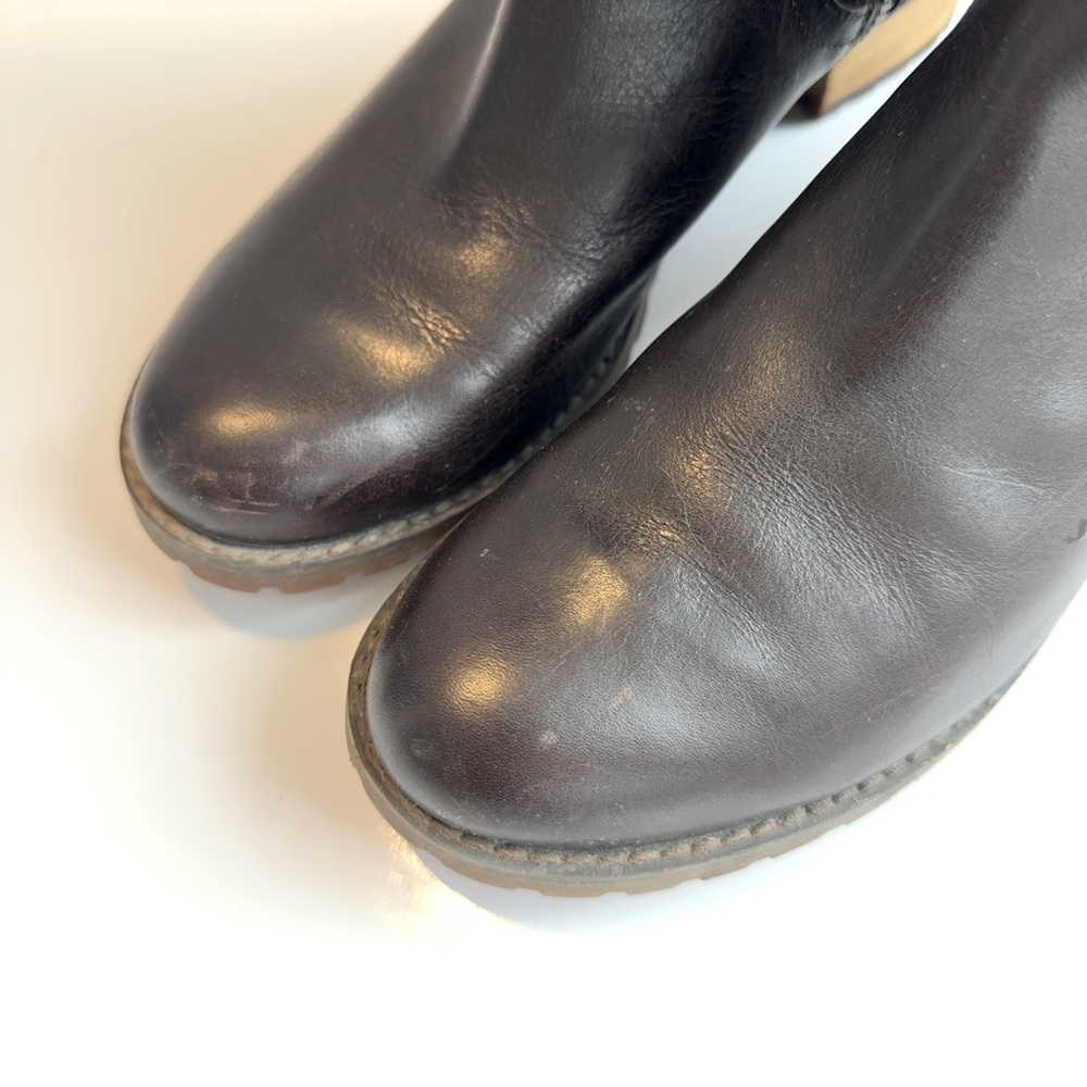 Timberland Riding Boots Brown Coffee Suede Leather Zipper Rugged Sole - Picture 4 of 9